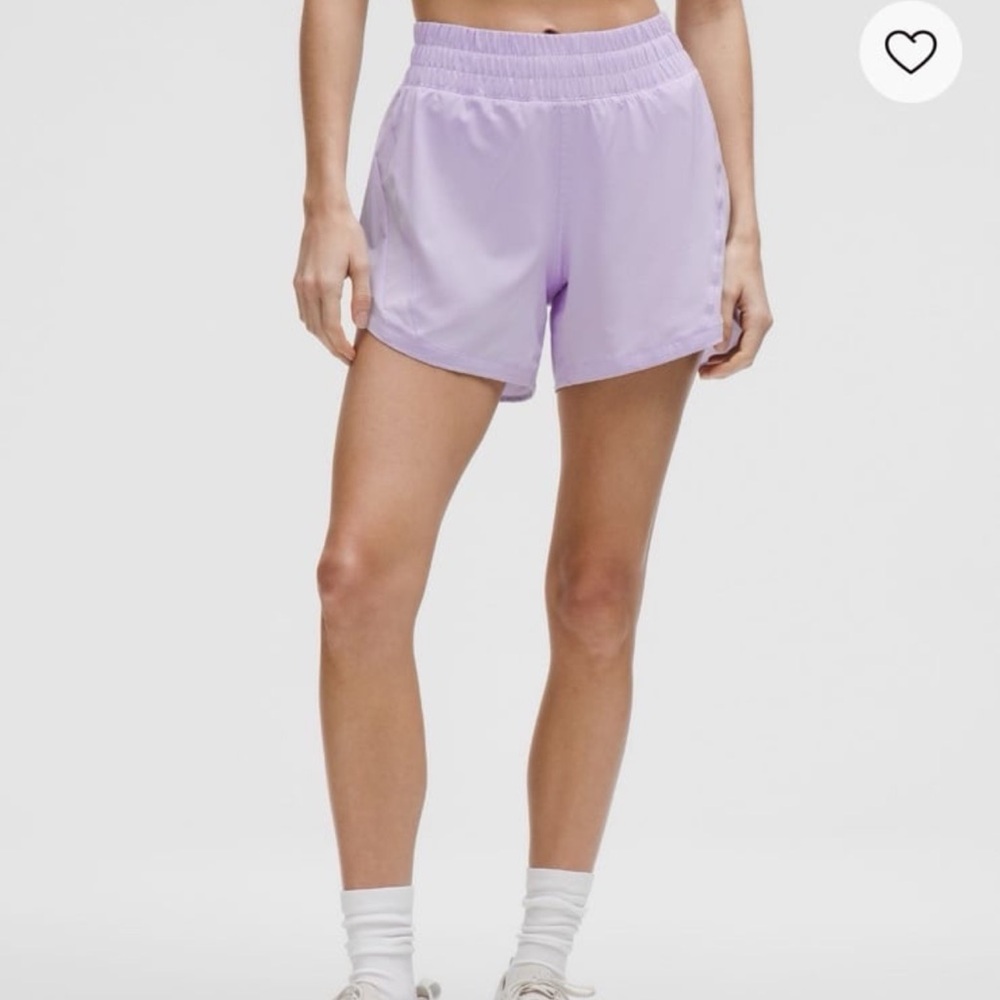 Lululemon track that high rise 5” short in Lavender Frost